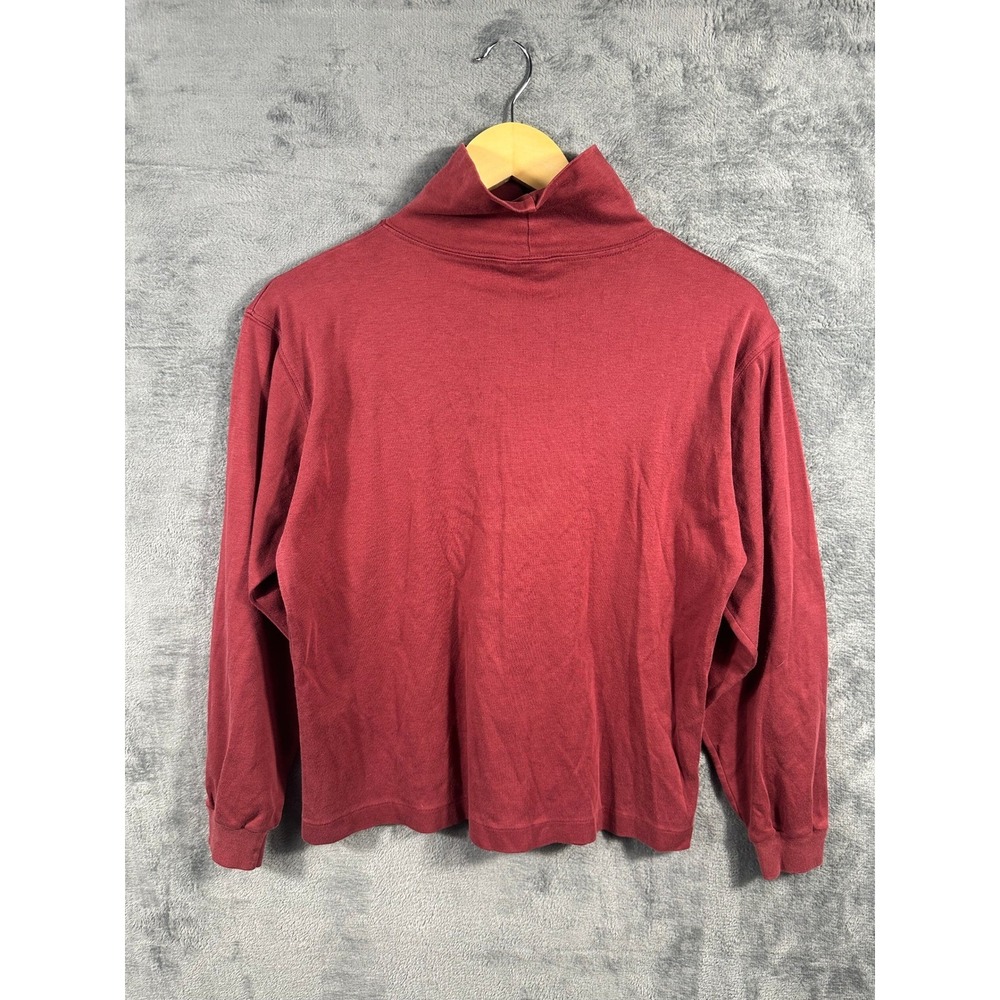 Vintage LL Bean Pima Cotton Mock Neck Long Sleeve Shirt Burgundy Red USA Small
